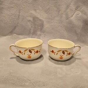Vintage Hall‎ China Superior Quality Autumn Leaf Pattern Teacups Set of 2